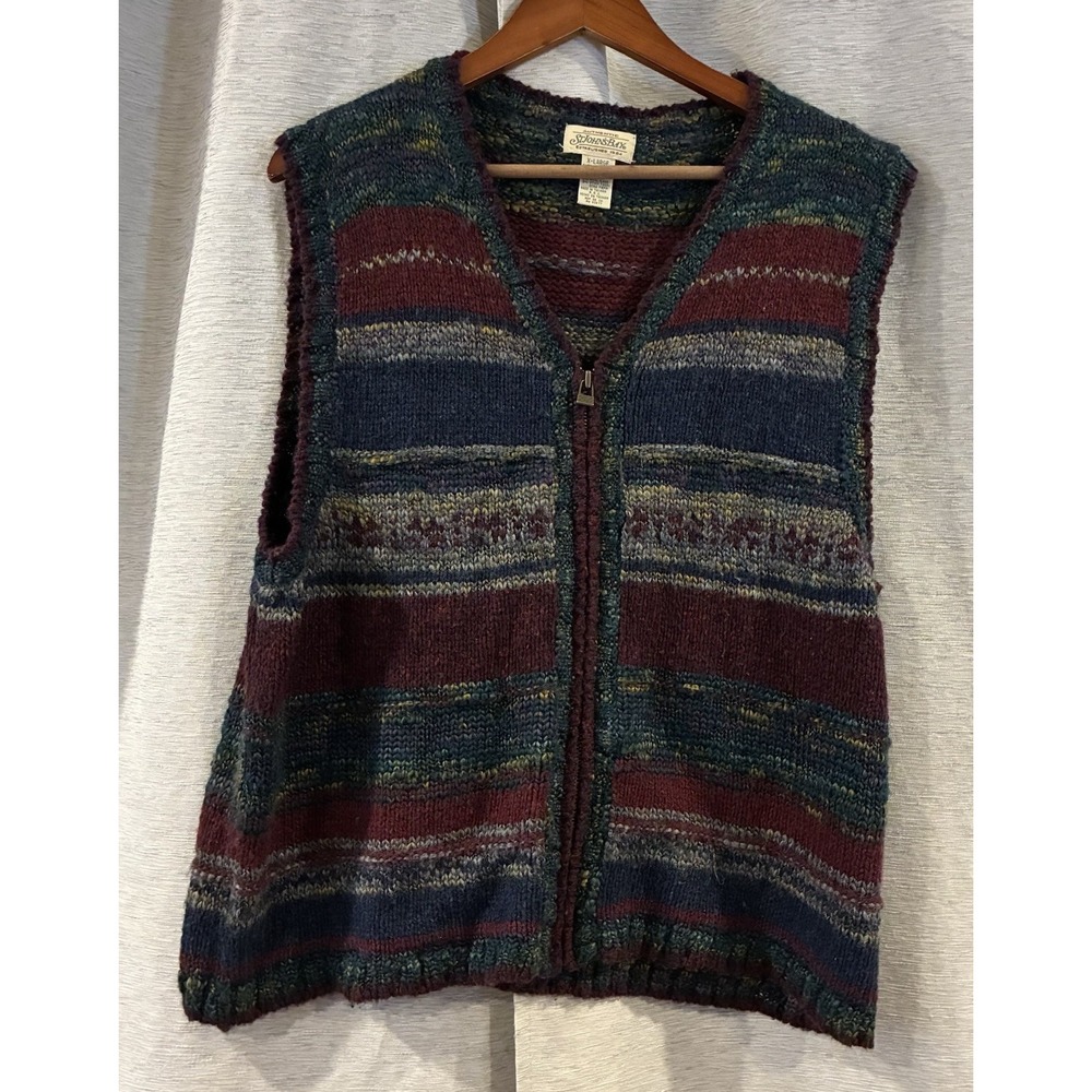 VINTAGE St Johns Bay Sweater Women XL Wool Blend Cardigan Vest Full Zip 90s